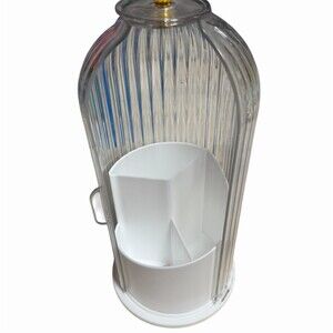 Clear Ribbed Makeup Organizer Jar with Lid Gold Knob 3-Compartment Insert
